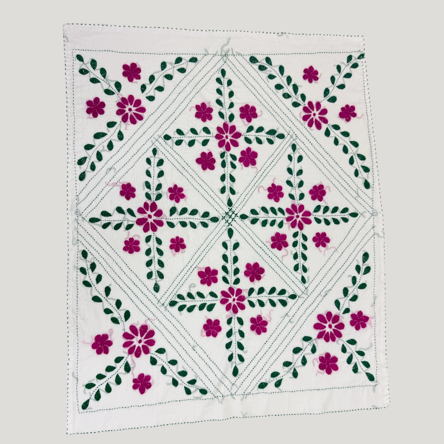 Hand-Embroidered Baby quilt Nokshi Khanta 35×28 Inches, 100% Cotton” vintage style inspired