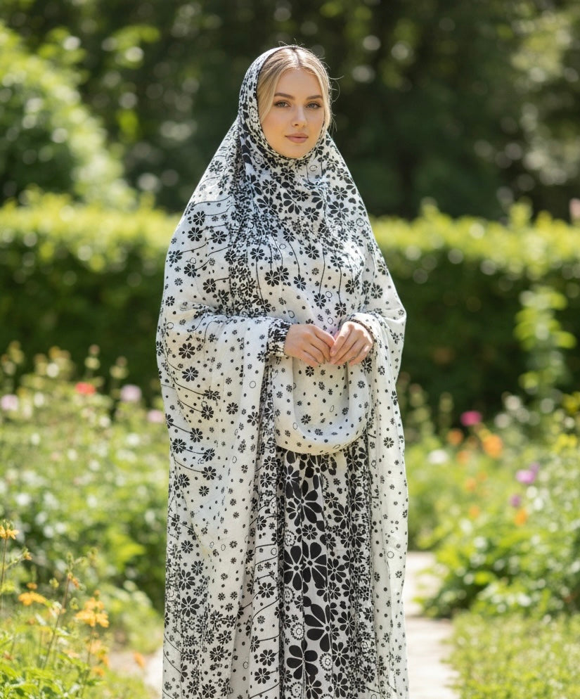 Semi-Long handmade Khimar Hijab with Niqab Lightweight Breathable Islamic Prayer Outfit