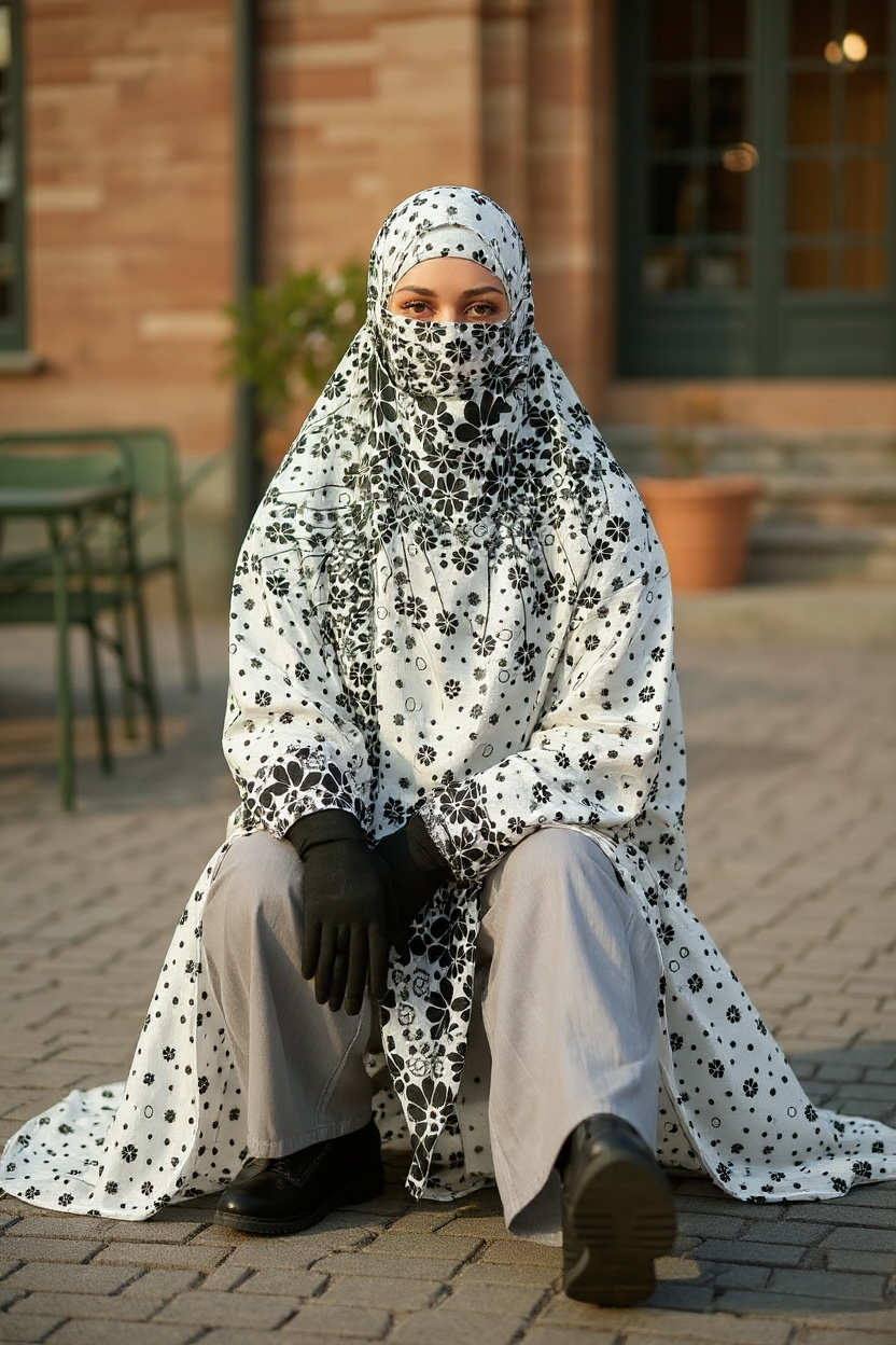 Semi-Long handmade Khimar Hijab with Niqab Lightweight Breathable Islamic Prayer Outfit