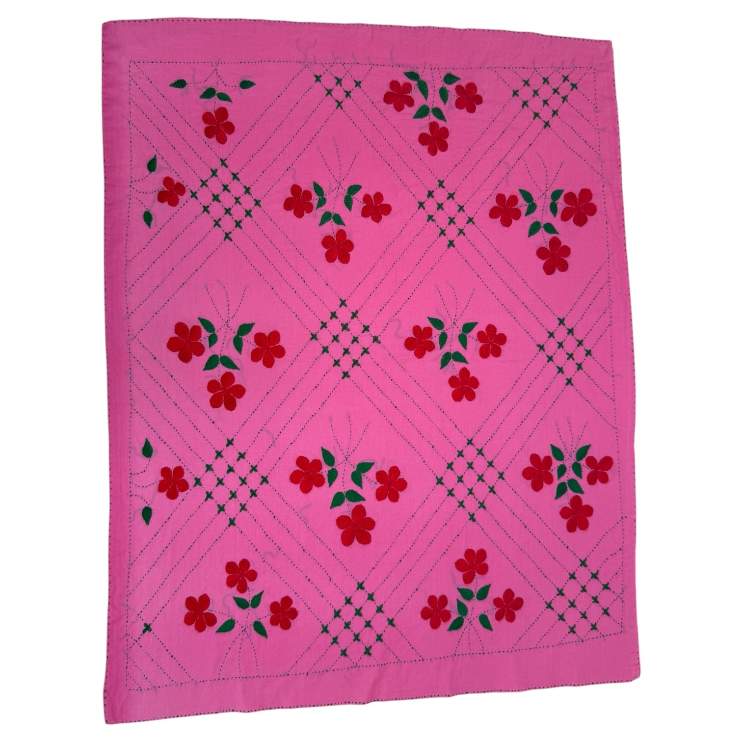 Hand-Embroidered Baby quilt Nokshi Khanta 35×28 Inches, 100% Cotton” vintage style inspired