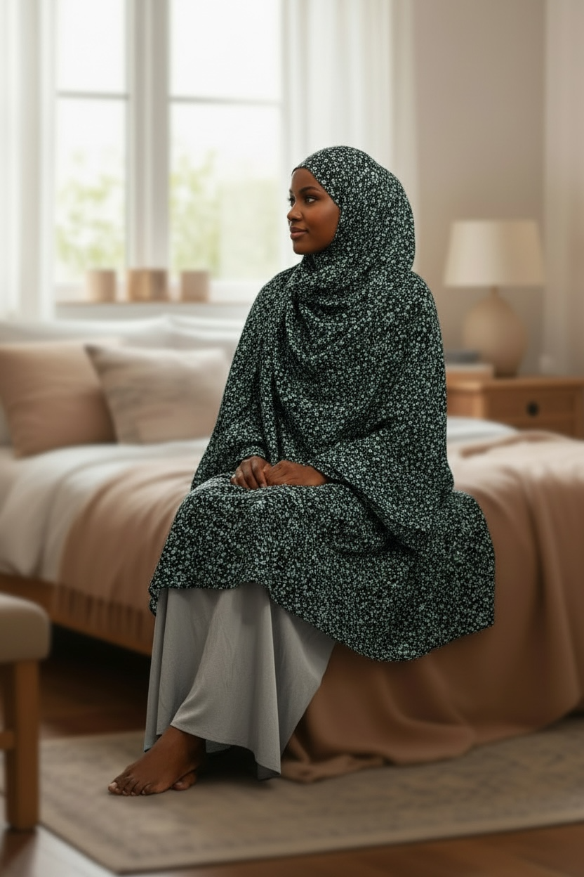 Handmade Khimar Hijab with Niqab No Sleeves Lightweight Breathable Islamic Prayer Outfit Non-Slip  Khimar 45” Length 55”Width