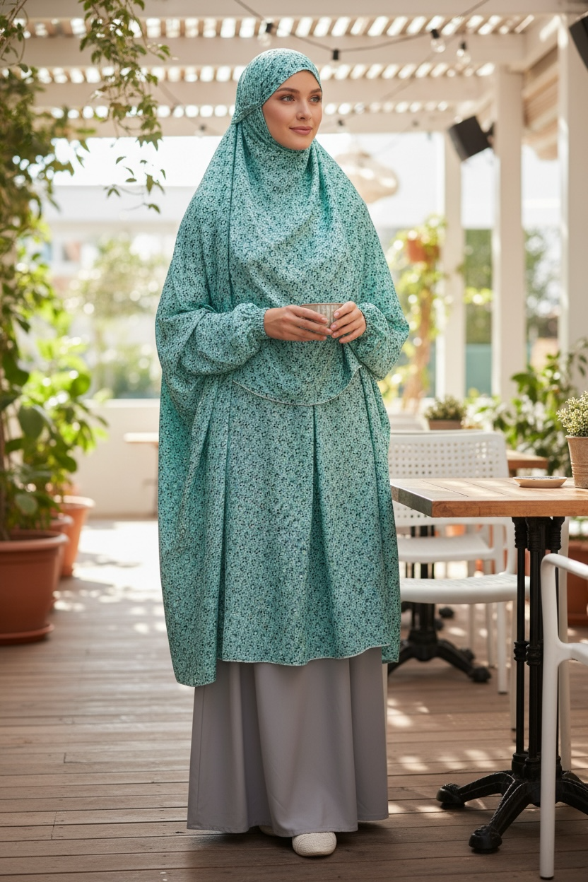 Semi-Long handmade Khimar Hijab with Niqab Lightweight Breathable Islamic Prayer Outfit