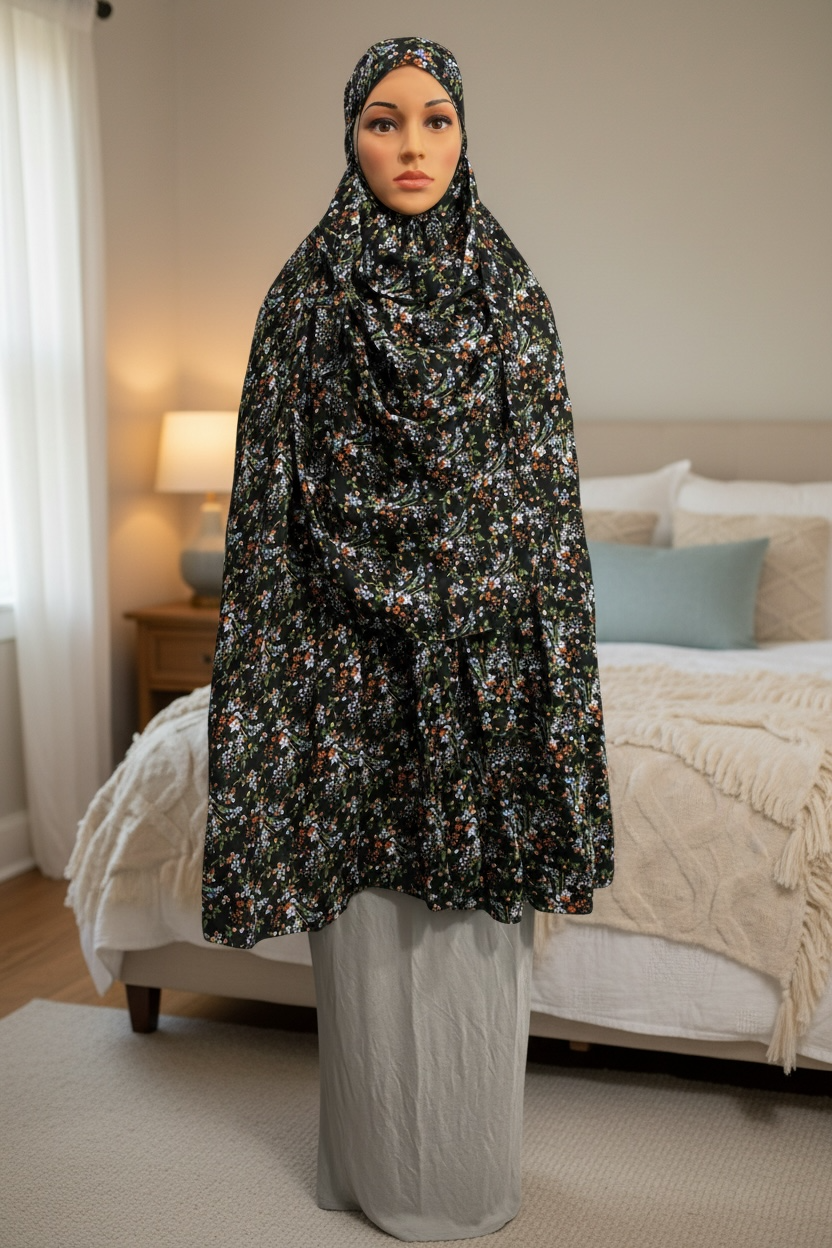 Handmade Khimar Hijab with Niqab No Sleeves Lightweight Breathable Islamic Prayer Outfit Non-Slip  Khimar 45” Length 55”Width