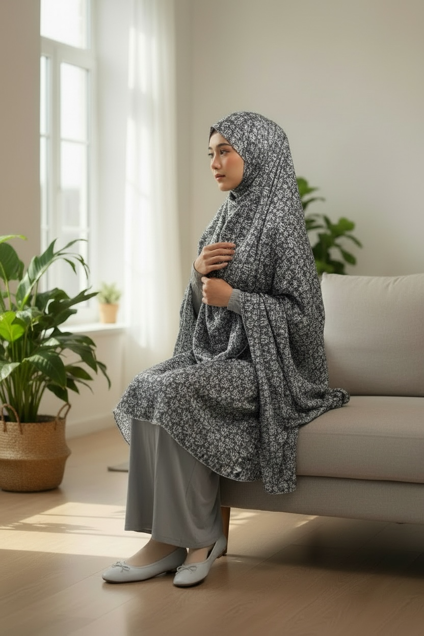 Handmade Khimar Hijab with Niqab No Sleeves Lightweight Breathable Islamic Prayer Outfit Non-Slip  Khimar 45” Length 55”Width