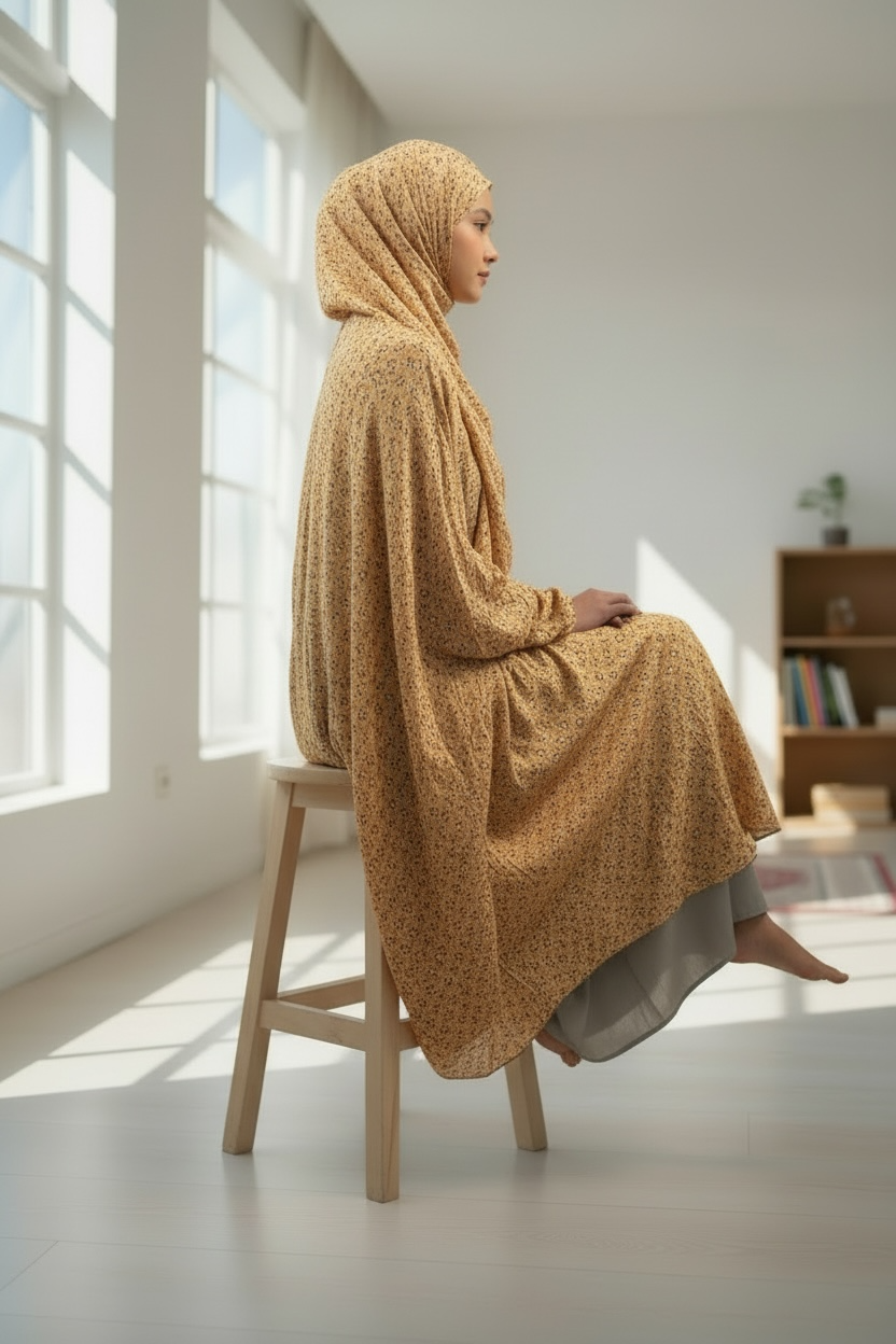 Semi-Long handmade Khimar Hijab with Niqab Lightweight Breathable Islamic Prayer Outfit