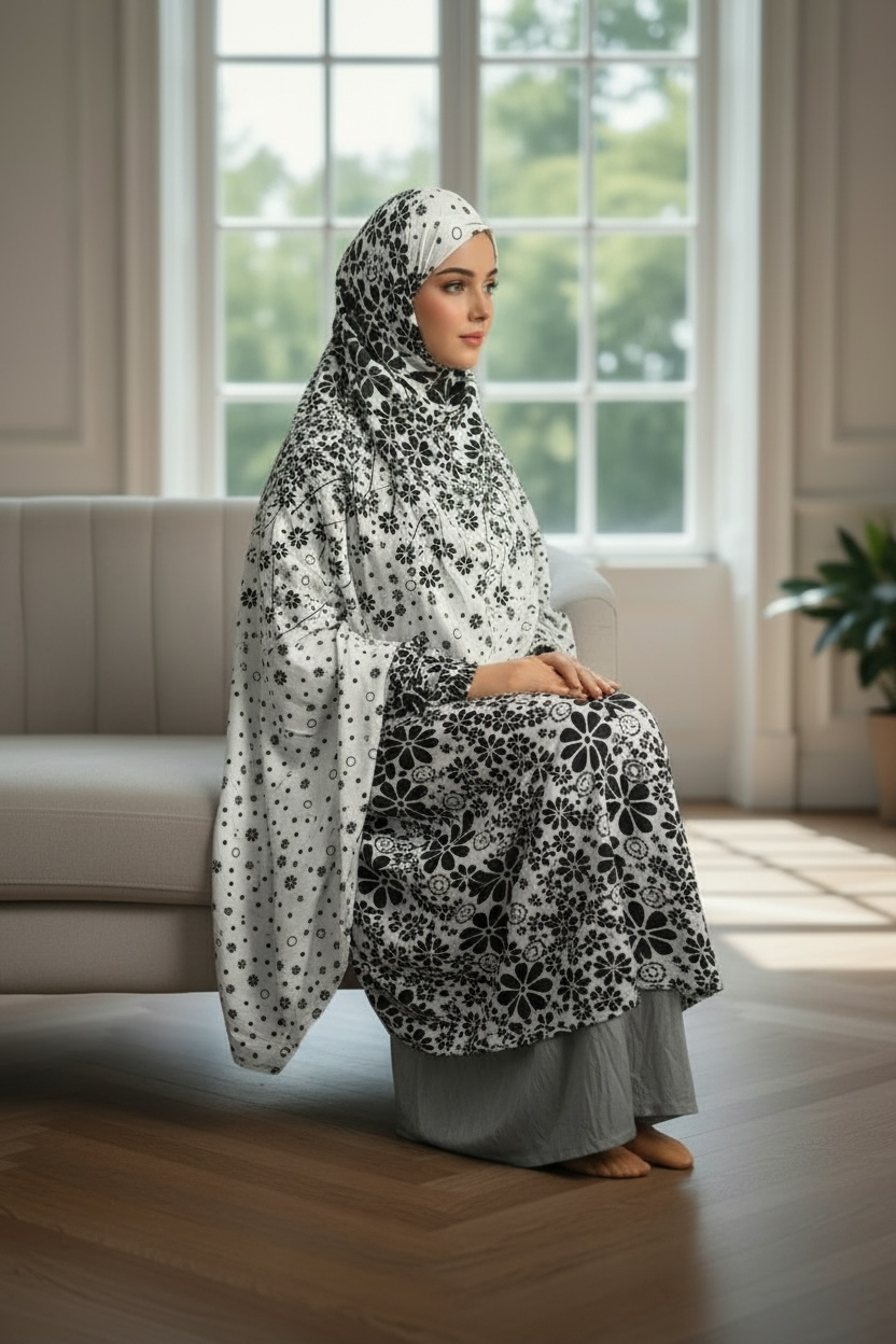 Semi-Long handmade Khimar Hijab with Niqab Lightweight Breathable Islamic Prayer Outfit