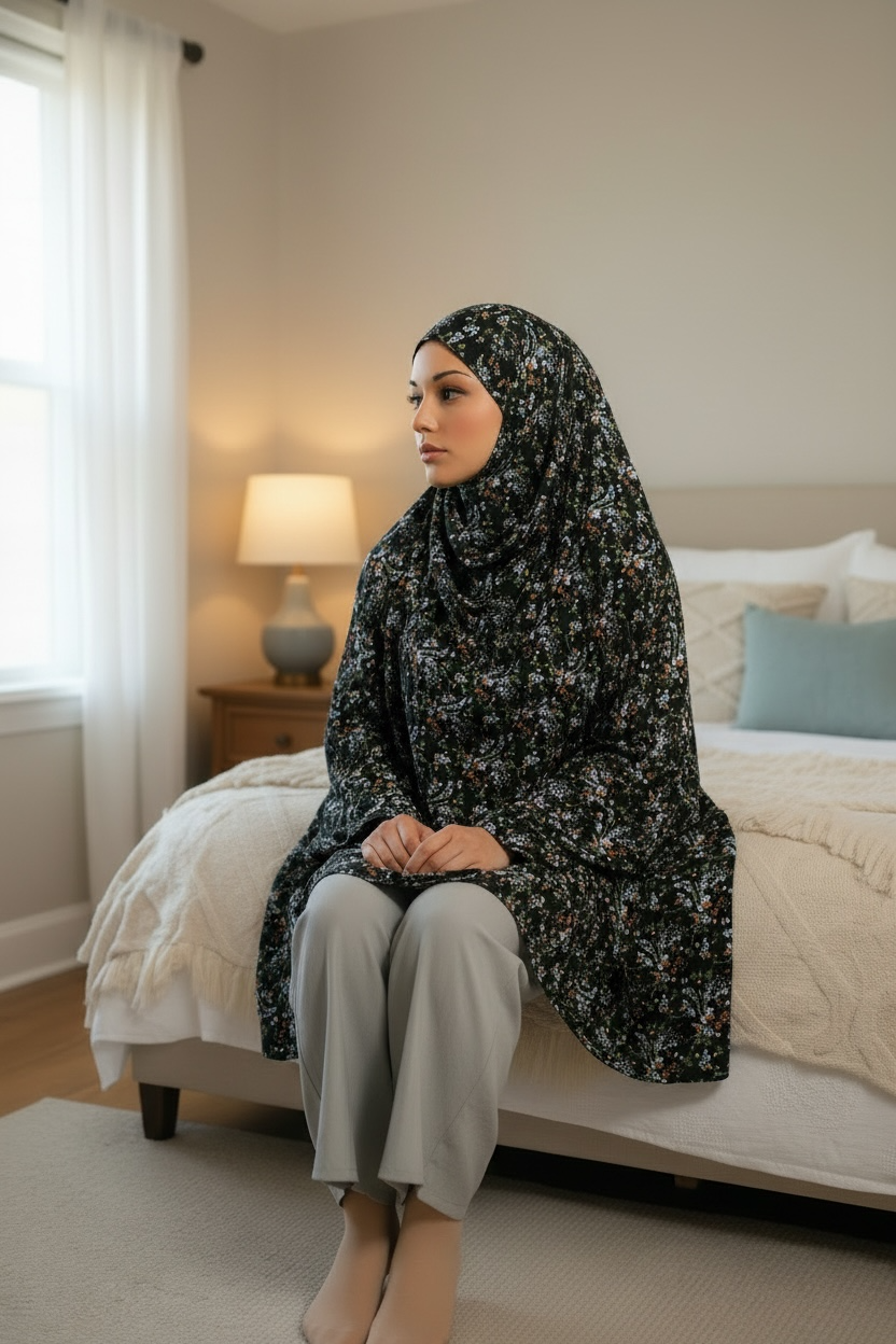 Handmade Khimar Hijab with Niqab No Sleeves Lightweight Breathable Islamic Prayer Outfit Non-Slip  Khimar 45” Length 55”Width