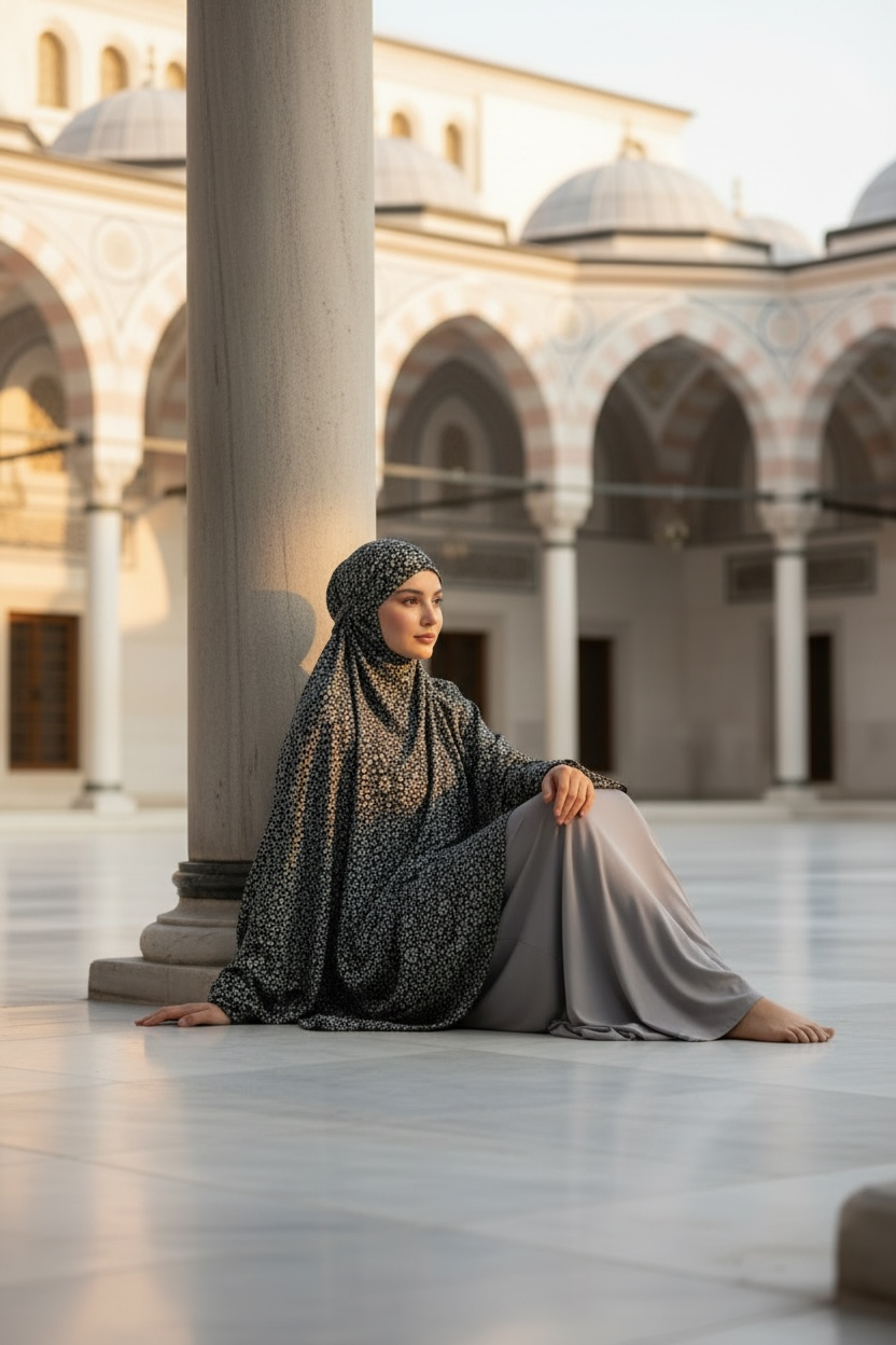 Semi-Long handmade Khimar Hijab with Niqab Lightweight Breathable Islamic Prayer Outfit