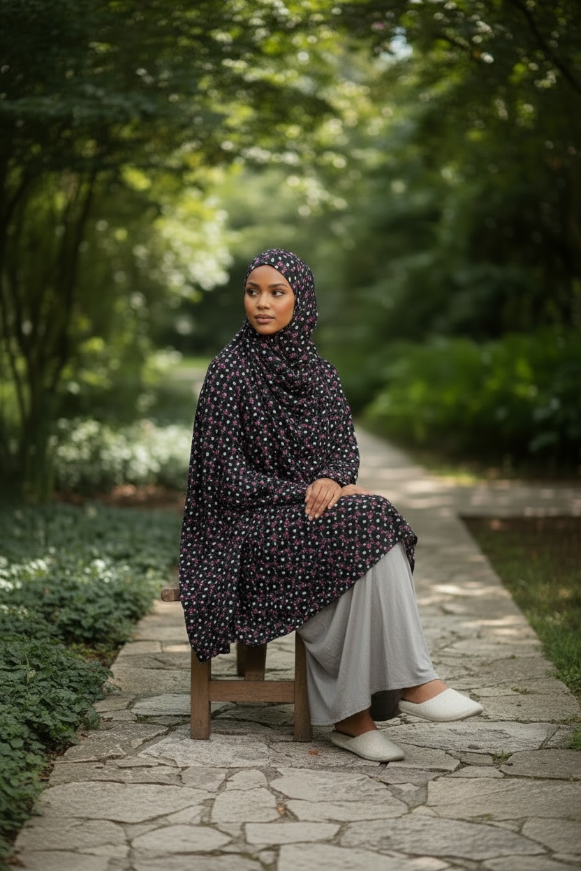 Handmade Khimar Hijab with Niqab No Sleeves Lightweight Breathable Islamic Prayer Outfit Non-Slip  Khimar 45” Length 55”Width