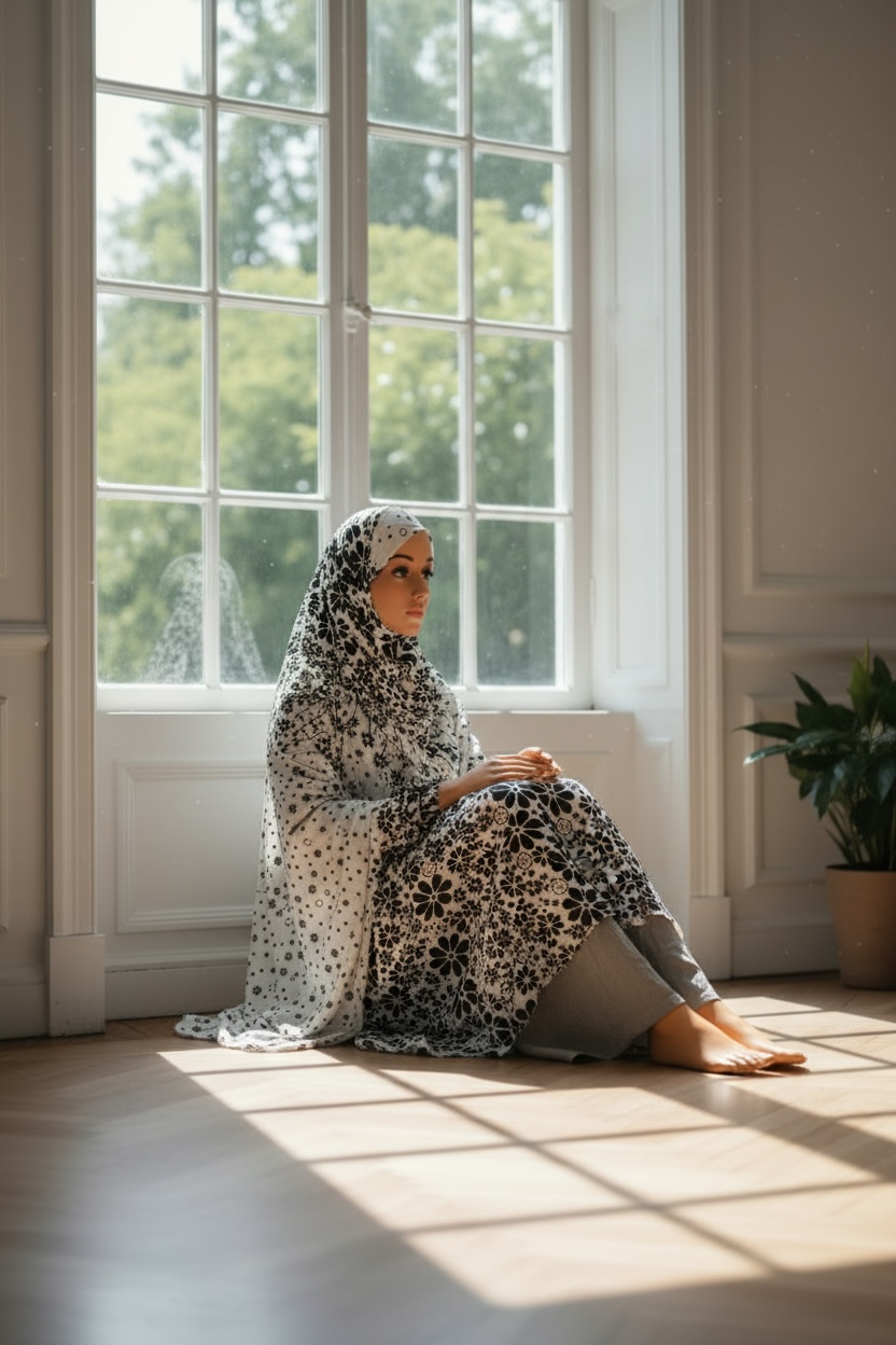 Semi-Long handmade Khimar Hijab with Niqab Lightweight Breathable Islamic Prayer Outfit