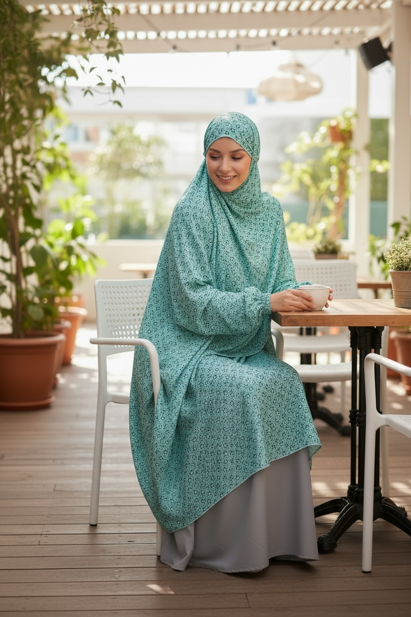 Semi-Long handmade Khimar Hijab with Niqab Lightweight Breathable Islamic Prayer Outfit